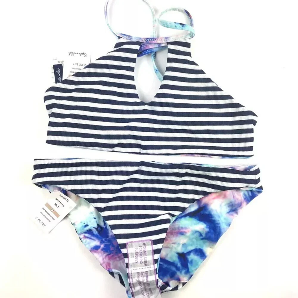 Splendid Girl’s Crisscross High Neck Bikini Set Size 14, Floral